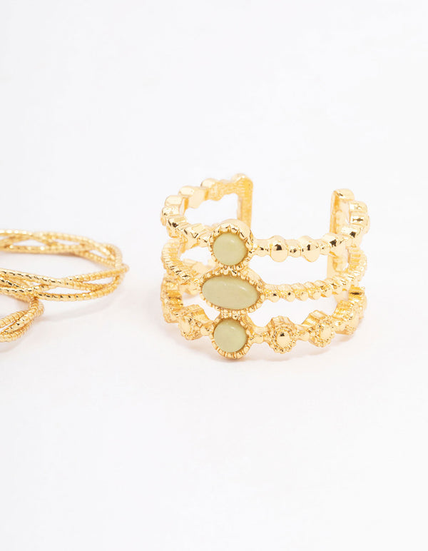 Gold Plated Trio Stone Woven Ring Pack