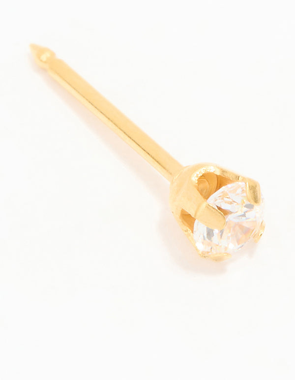 24K Gold Plated Surgical Stainless Steel 3MM Cubic Zirconia Piercing Stud