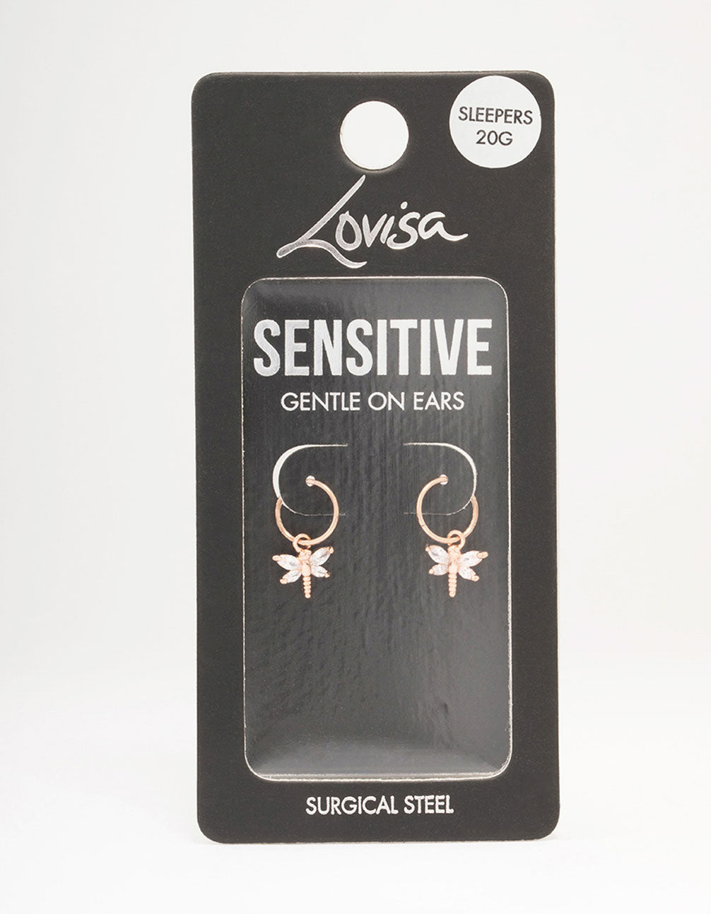Rose Gold Plated Surgical Steel Cubic Zirconia Dragonfly Hoop Earrings