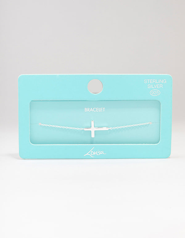 Sterling Silver Horizontal Cross Bracelet