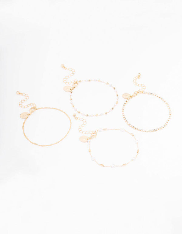 Gold Dainty Pearl Bracelet 4-Pack