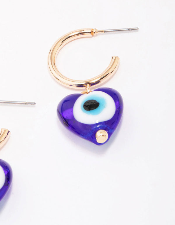 Gold Evil Eye Heart Drop Earrings