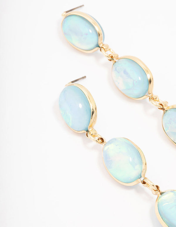 Gold Graduating Blue Stone Drop Earrings
