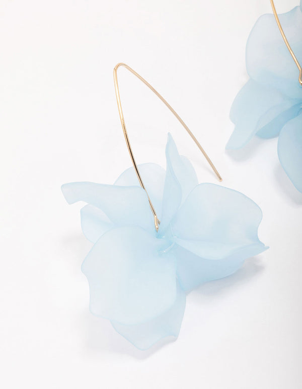 Gold Blue Frosted Flower Drop Earrings