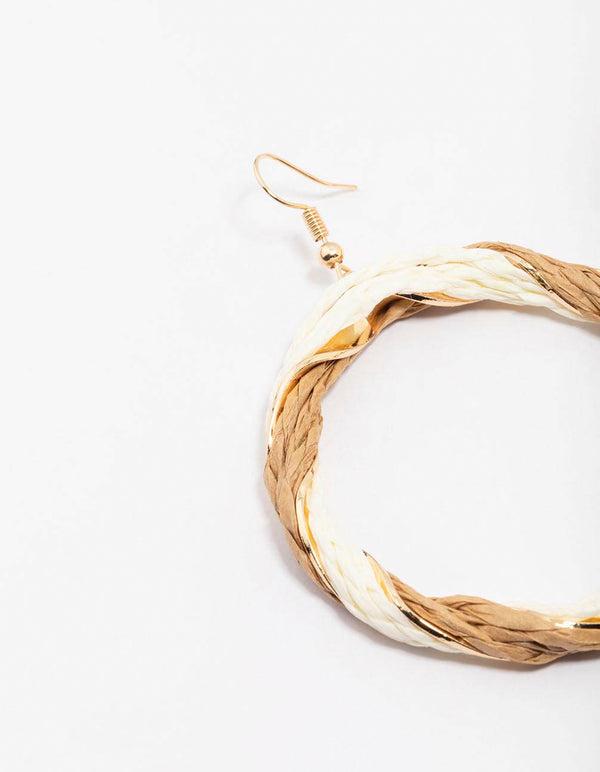 Cream & Brown Twisted Circular Drop Earrings