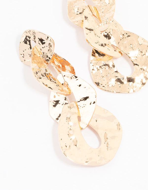 Gold Textured Chain Link Drop Earrings