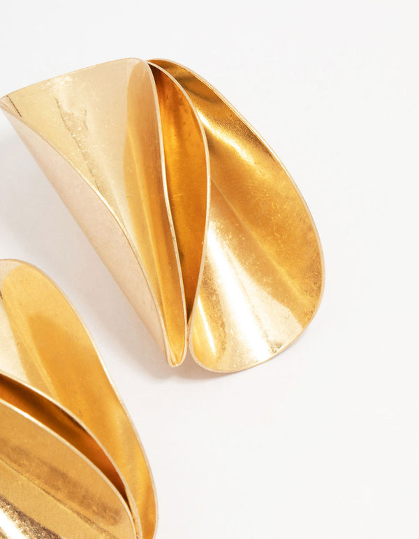 Worn Gold Folded Stud Earrings