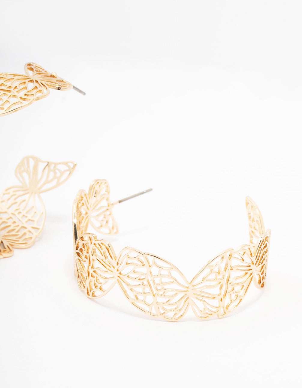 Gold Butterfly Flat Hoop Earrings