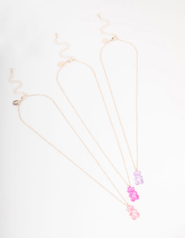 Rose Gold Gummy Bear Pendant Necklace 3-Pack