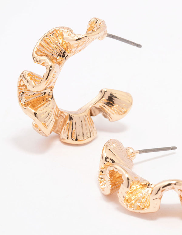 Gold Hammered Wave Hoop Earrings