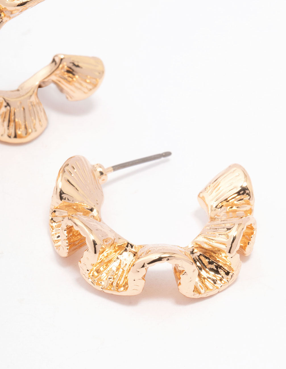 Gold Hammered Wave Hoop Earrings