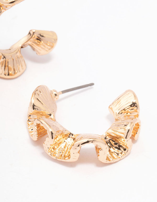 Gold Hammered Wave Hoop Earrings