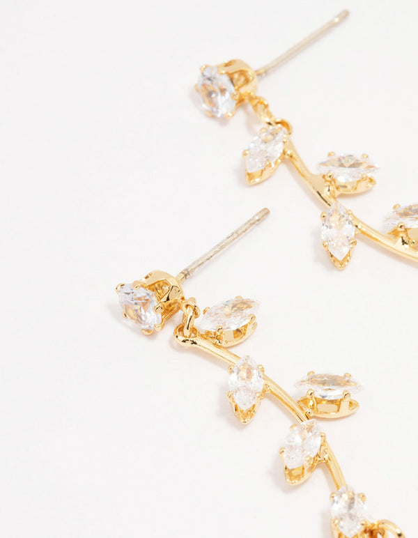 Gold Plated Long Winding Cubic Zirconia Drop Earrings
