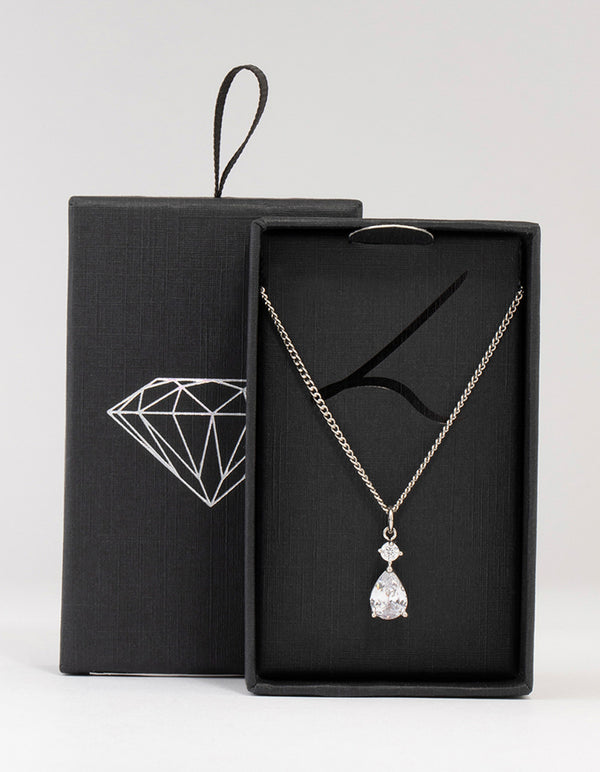 Silver Cubic Zirconia Pear Pendant Necklace