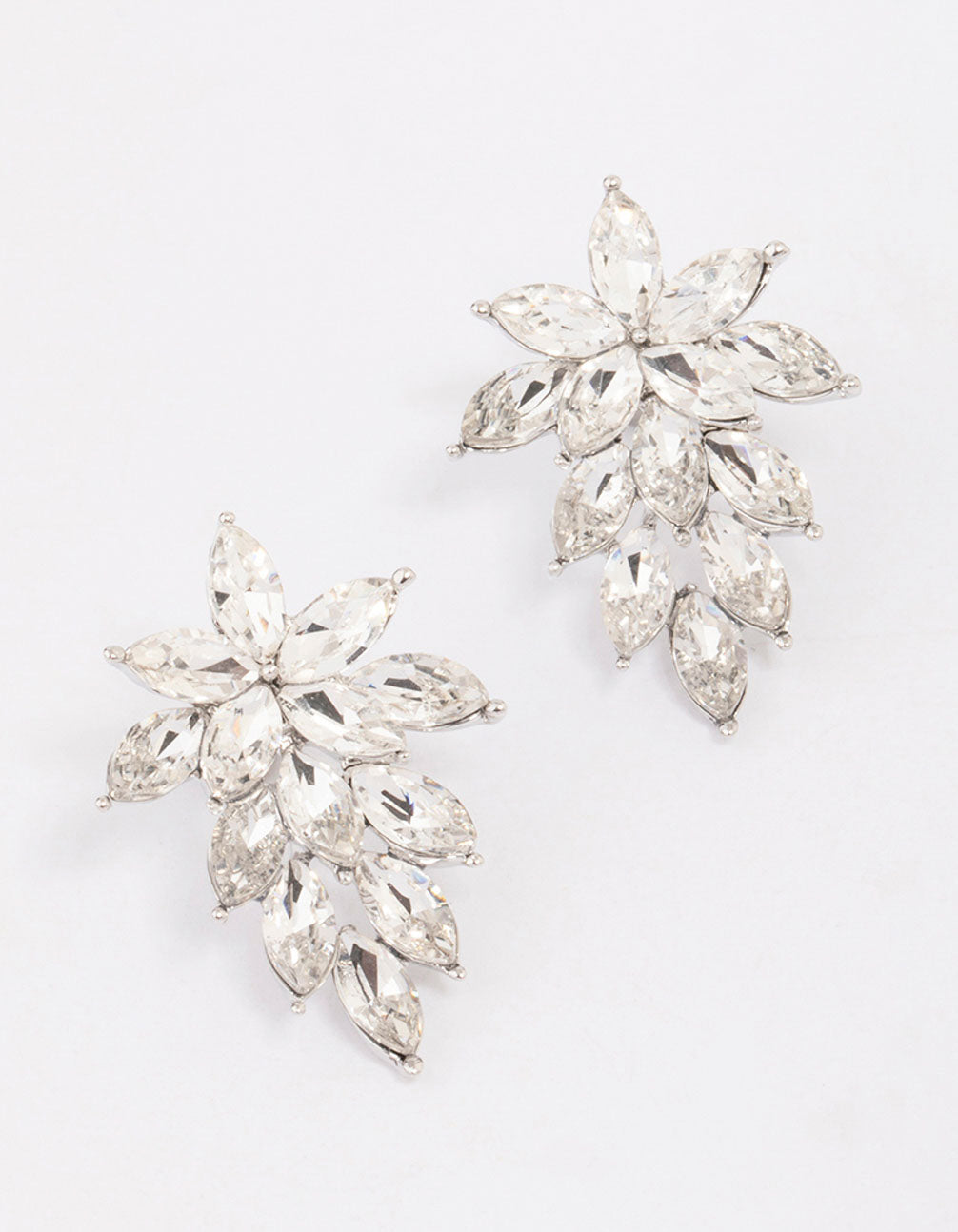 Silver Pear Diamante Statement Drop Earrings