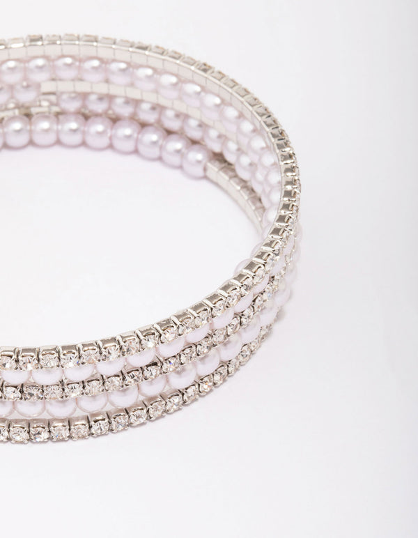 Silver Diamante Triple Wrap Wrist Cuff