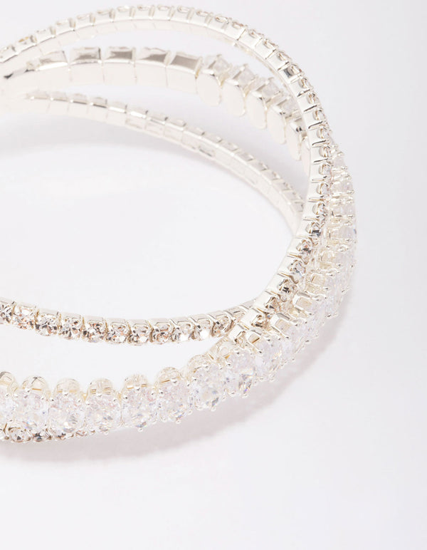 Silver Diamante Zig Zag Open Wrist Cuff