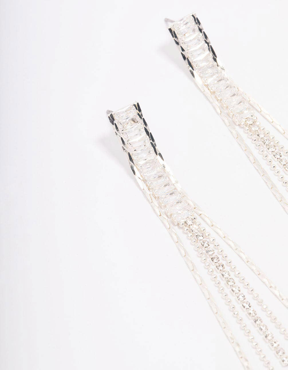 Silver Diamante Cupchain Drop Earrings