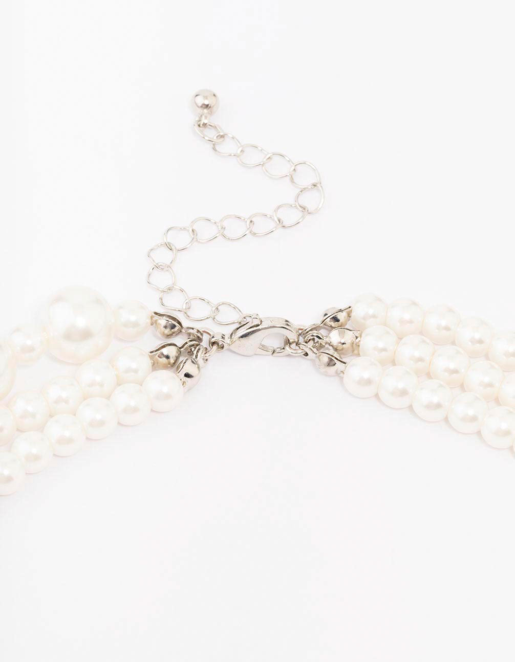 Pearl Beaded Layered Necklace & Stud Earring Set