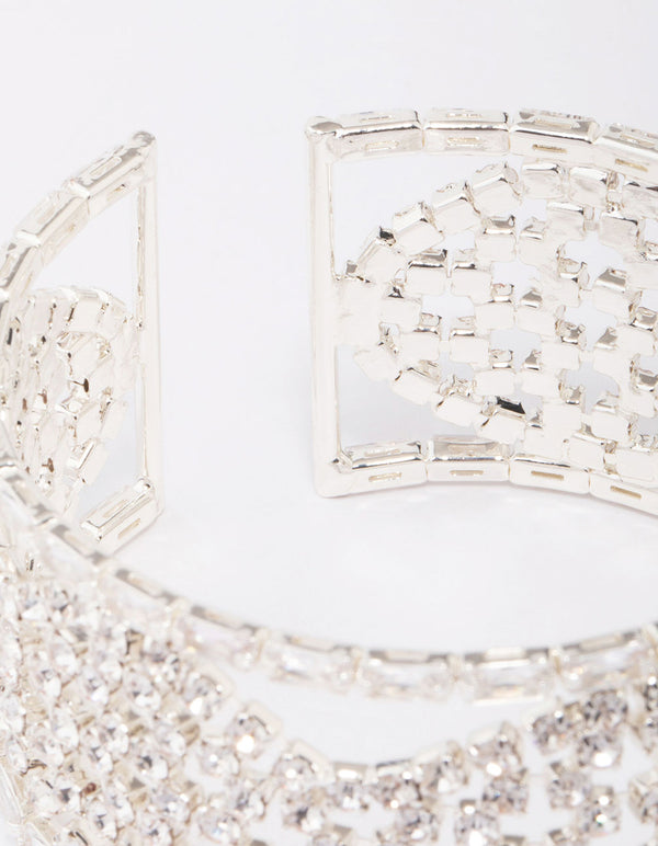 Silver Diamante Thick Wrist Cuff