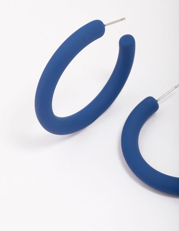 Blue Medium Smooth Hoop Earrings