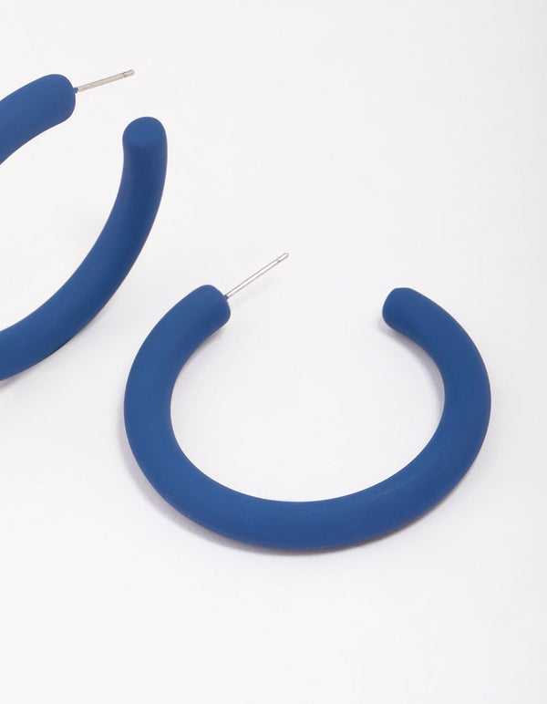 Blue Medium Smooth Hoop Earrings