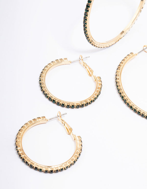 Gold Diamante Mixed Size Hoop Earring 3-Pack