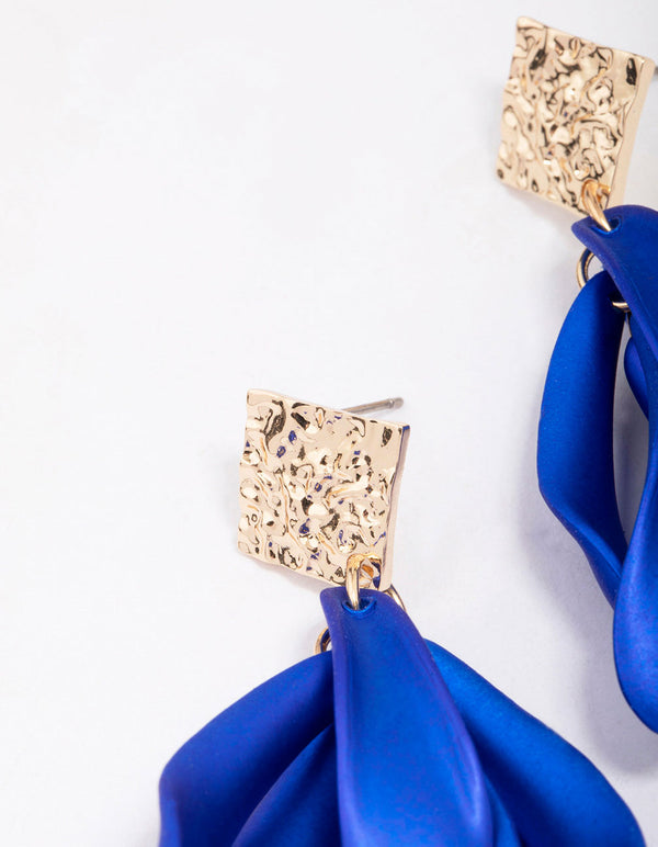 Blue Hammered Petal Drop Earrings