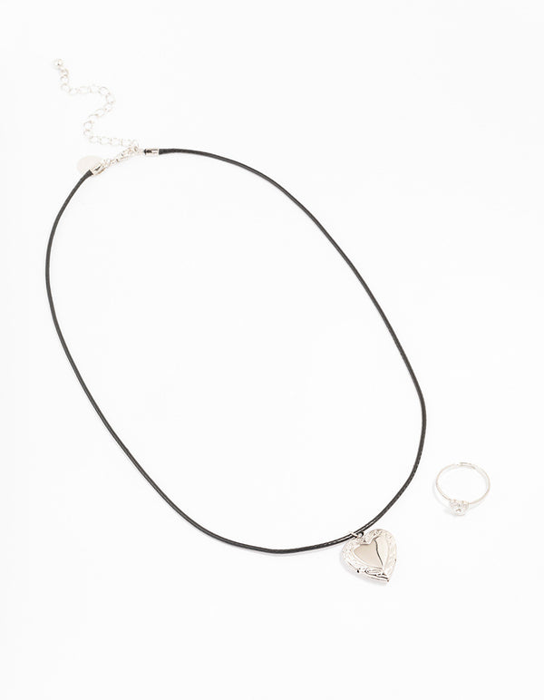 Silver Heart Locket Jewellery Set