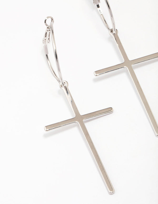 Silver Luxe Cross Hoop Earrings
