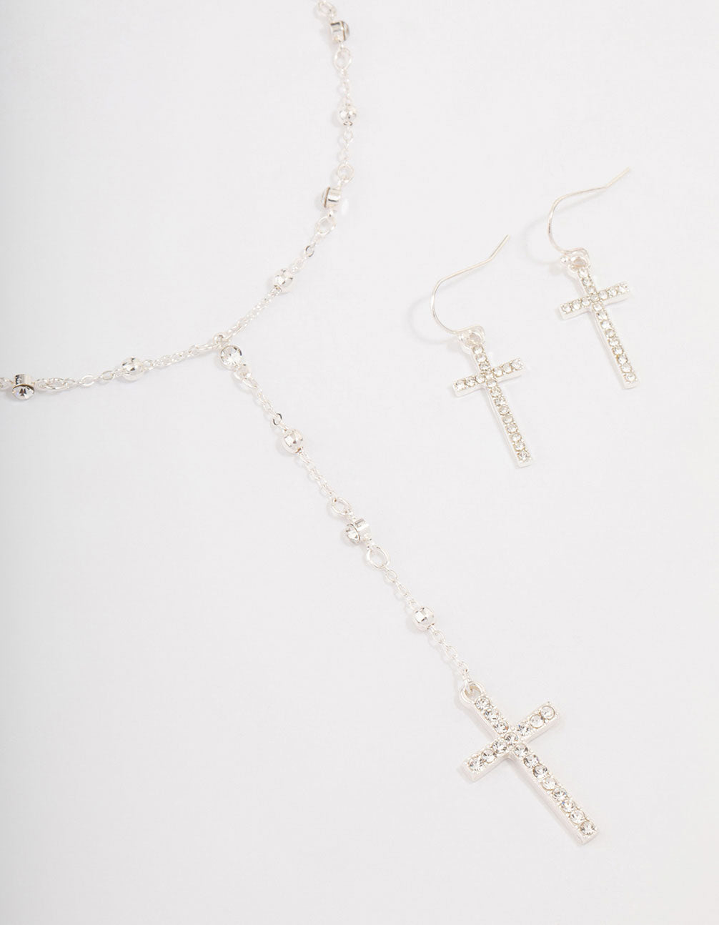 Silver Beaded Cross Jewellery Set