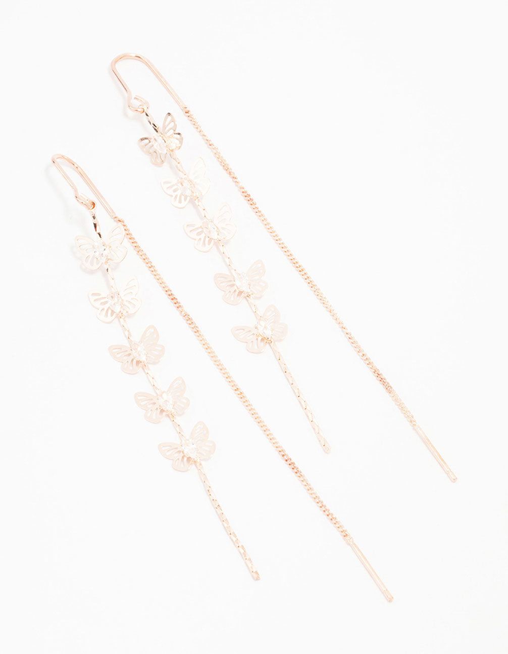 Rose Gold Butterfly Cubic Zirconia Drop Earrings