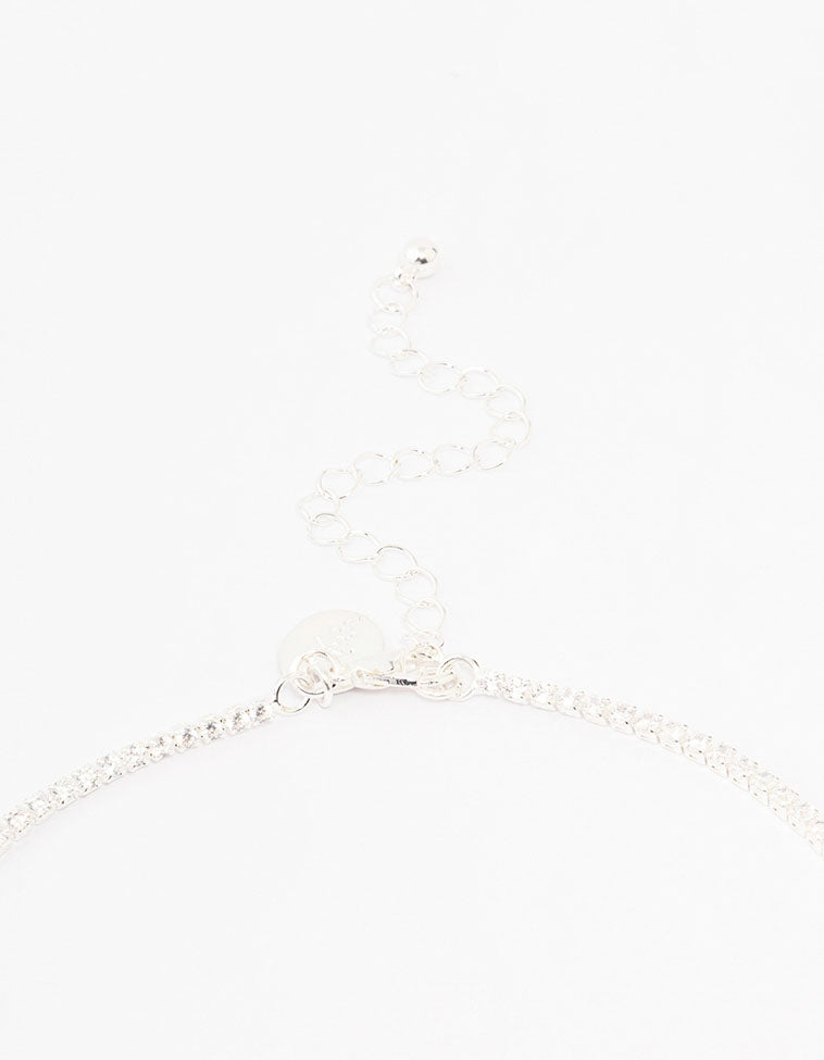 Silver Cubic Zirconia Leaf Trail Y Necklace