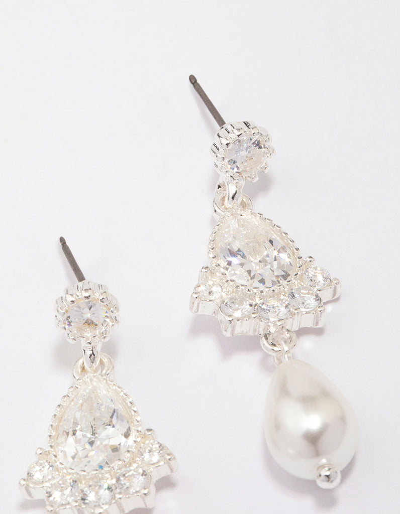 Cultured Pearl & Sterling Silver Cubic Zirconia-Accent Baroque Drop Earrings main image 0