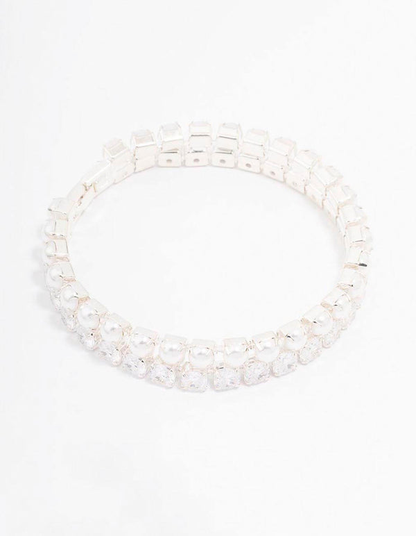 Silver Pearl Cubic Zirconia Bracelet