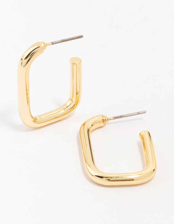 Gold Plated Brass Thin Rectangular Hoop Earrings