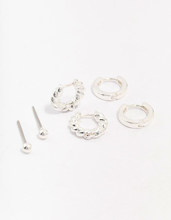 Silver Plated Brass Twisted Earring 3-Pack