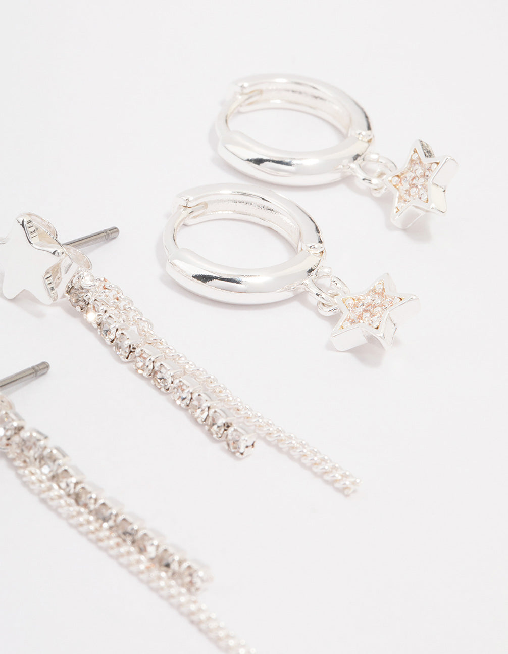 Silver Plated Brass Star Chain Earring 3-Pack