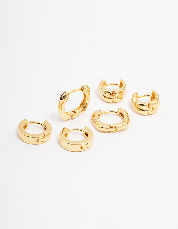 Gold Plated Brass Chunky Rope Huggie Hoop Earring 3-Pack