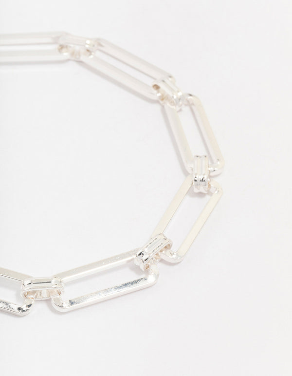 Silver Plated Brass Stretch Rectangular Link Bracelet