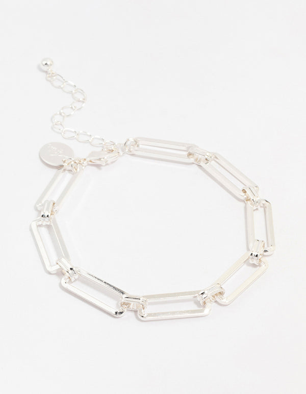 Silver Plated Brass Stretch Rectangular Link Bracelet