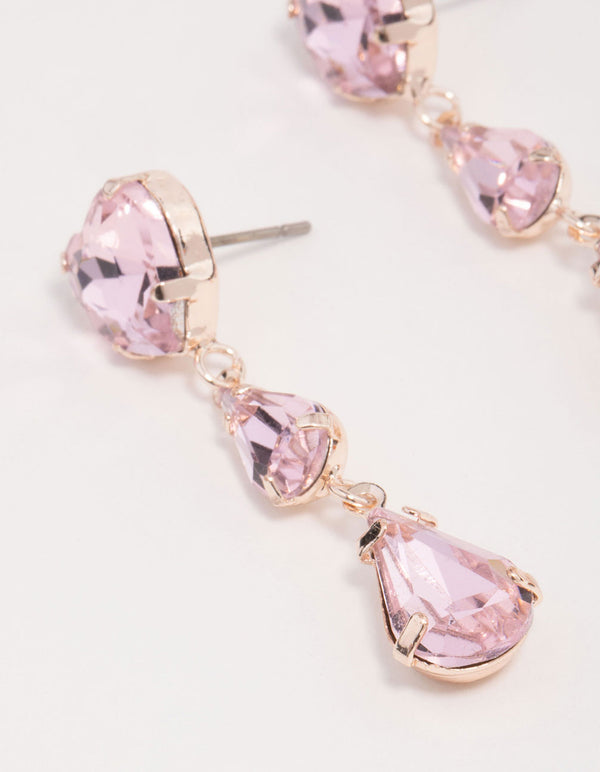 Rose Gold Lilac Heart Stone Drop Earrings