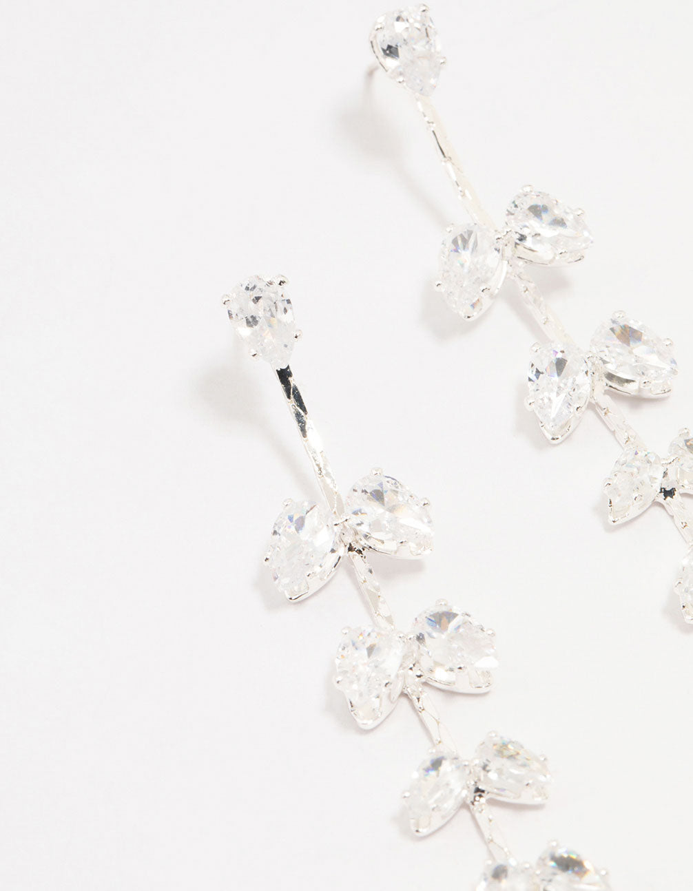 Silver Cubic Zirconia Petal Stem Drop Earrings