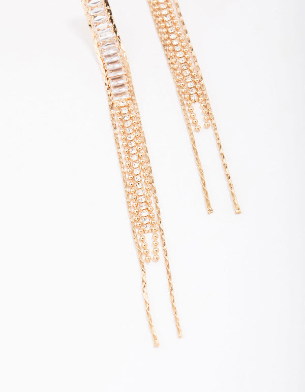 Gold Cubic Zirconia Chain Drop Earrings