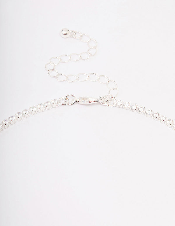 Silver Cubic Zirconia Lariat Necklace & Earring Set