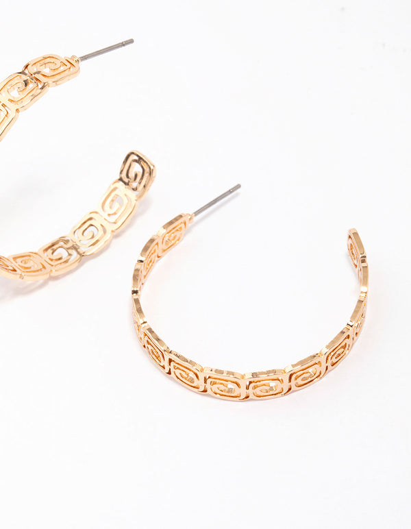 Gold Textured Spiral Hoop Earrings