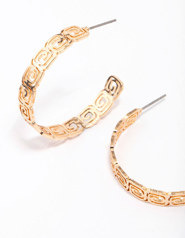 Gold Textured Spiral Hoop Earrings