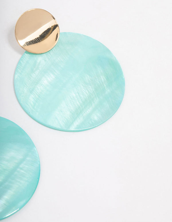 Gold Blue Genuine Shell Circle Drop Earrings