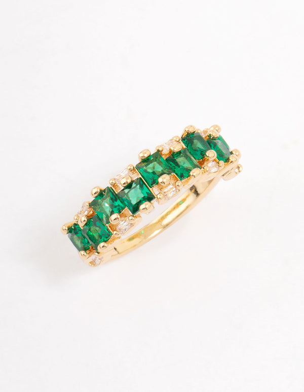 Gold Plated Staggered Emerald Band Ring
