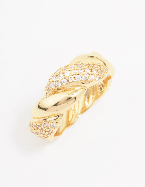 Gold Plated Cubic Zirconia Braided Ring